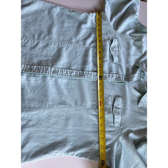 Miss Lili size 2X linen blend blue beachy roll tab half sleeve blouse button up - Picture 6 of 8
